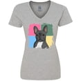 thumbnail image 3 of Inktastic Blue French Bull Dog Women's V-Neck T-Shirt, 3 of 5