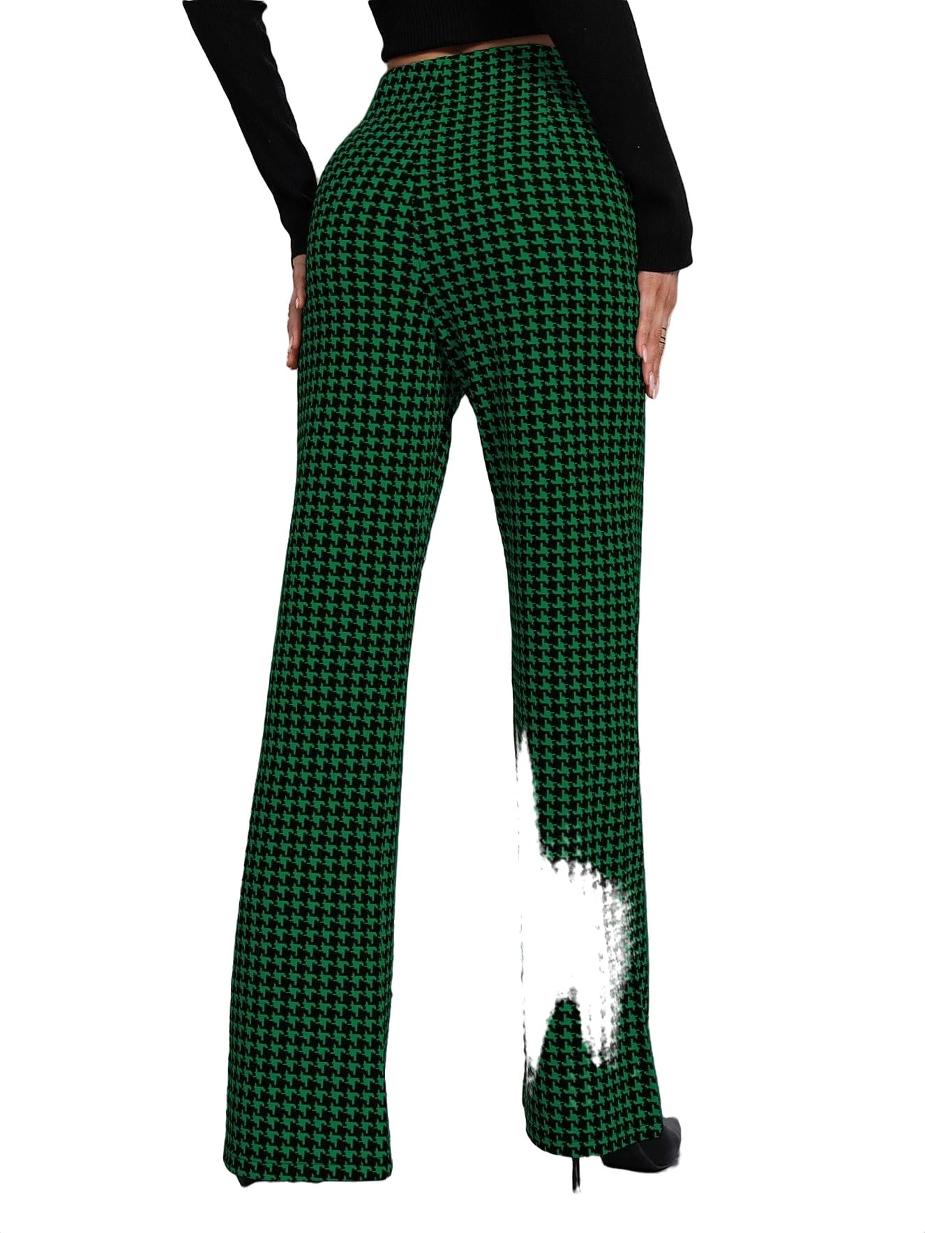 The Green Houndstooth Wide Leg Pants & Reviews - Green - Bottoms