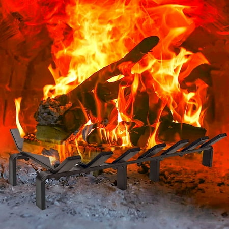 

17“ Fireplace Grates Wood Stove Grate Rack Stove Burning Rack Heavy Duty Solid Steel 7-Bars Firewood Holder Easy Assembly Fire Grate for Indoor Hearth Outdoor Firepit Matt Black