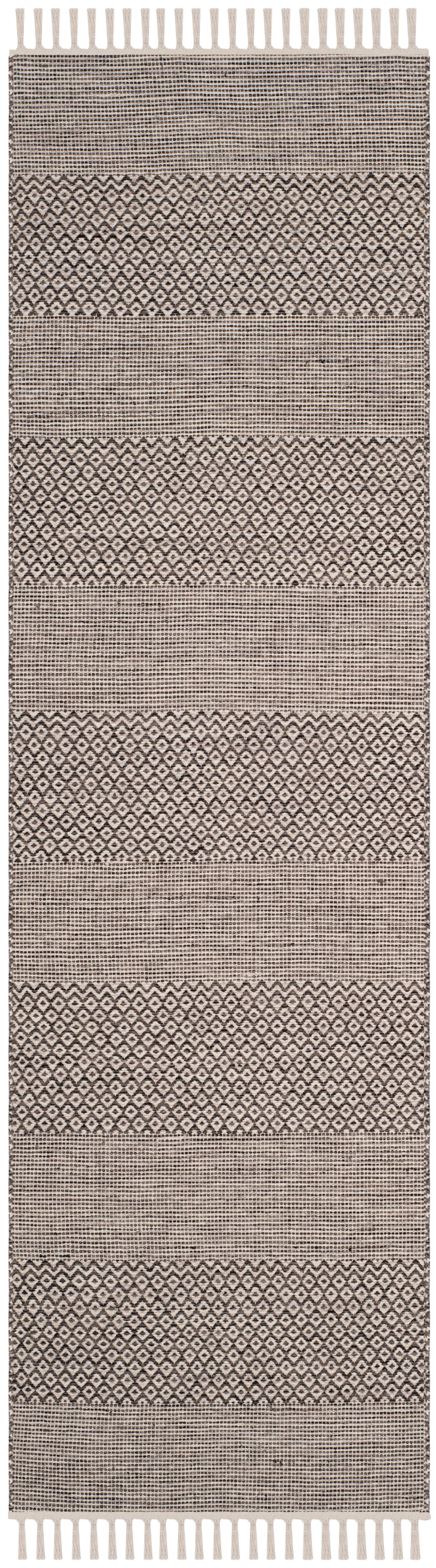 SAFAVIEH Montauk Karlene Geometric Striped Cotton Runner Rug, Ivory/Anthracite, 2'3" x 14'