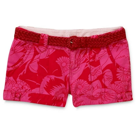 No Boundaries - Juniors' Print Mini Shorts with Woven Belt