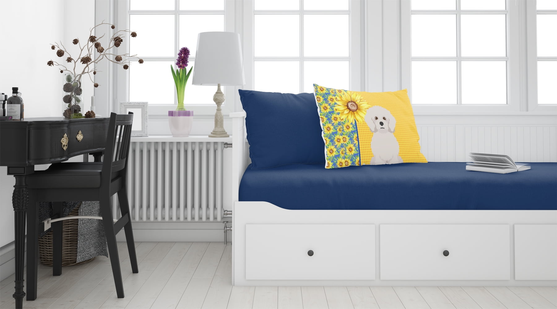Summer Sunflowers Bichon Frise Fabric Standard Pillowcase