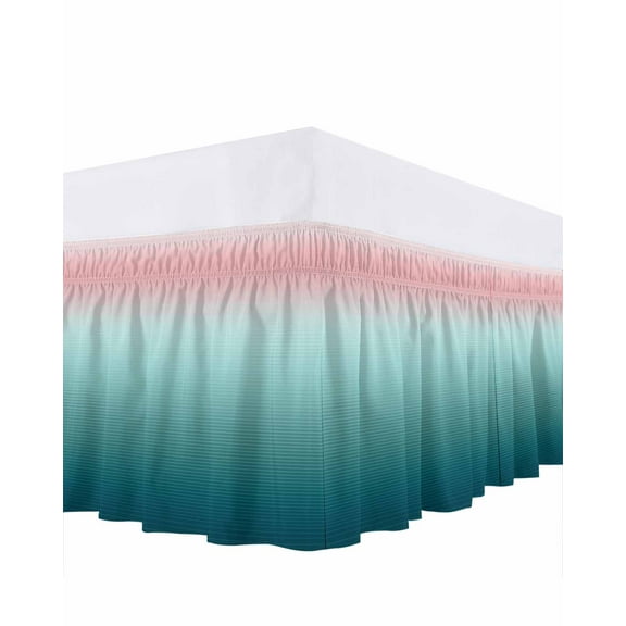Pink Turquoise Bed Skirt Queen Size 16 Inch Drop, Stripe Gradient Wrap Around Dust Ruffle Bedskirts, Wrinkle & Fade Resistant Easy Fit Bedskirt with Adjustable Elastic
