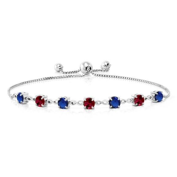 Gem Stone King 925 Sterling Silver Round Blue Created Sapphire and Red Created Ruby Tennis Bracelet for Women (2.60 Cttw, Gemstone September Birthstone, Round 4.5MM, Fully Adjustable up to 9 inch)