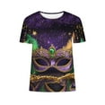 thumbnail image 5 of Ounisa 2025 Womens Short Sleeve Tops Mardi Gras Costumes Fashion Round Neck Color Printed Blouse, 5 of 5