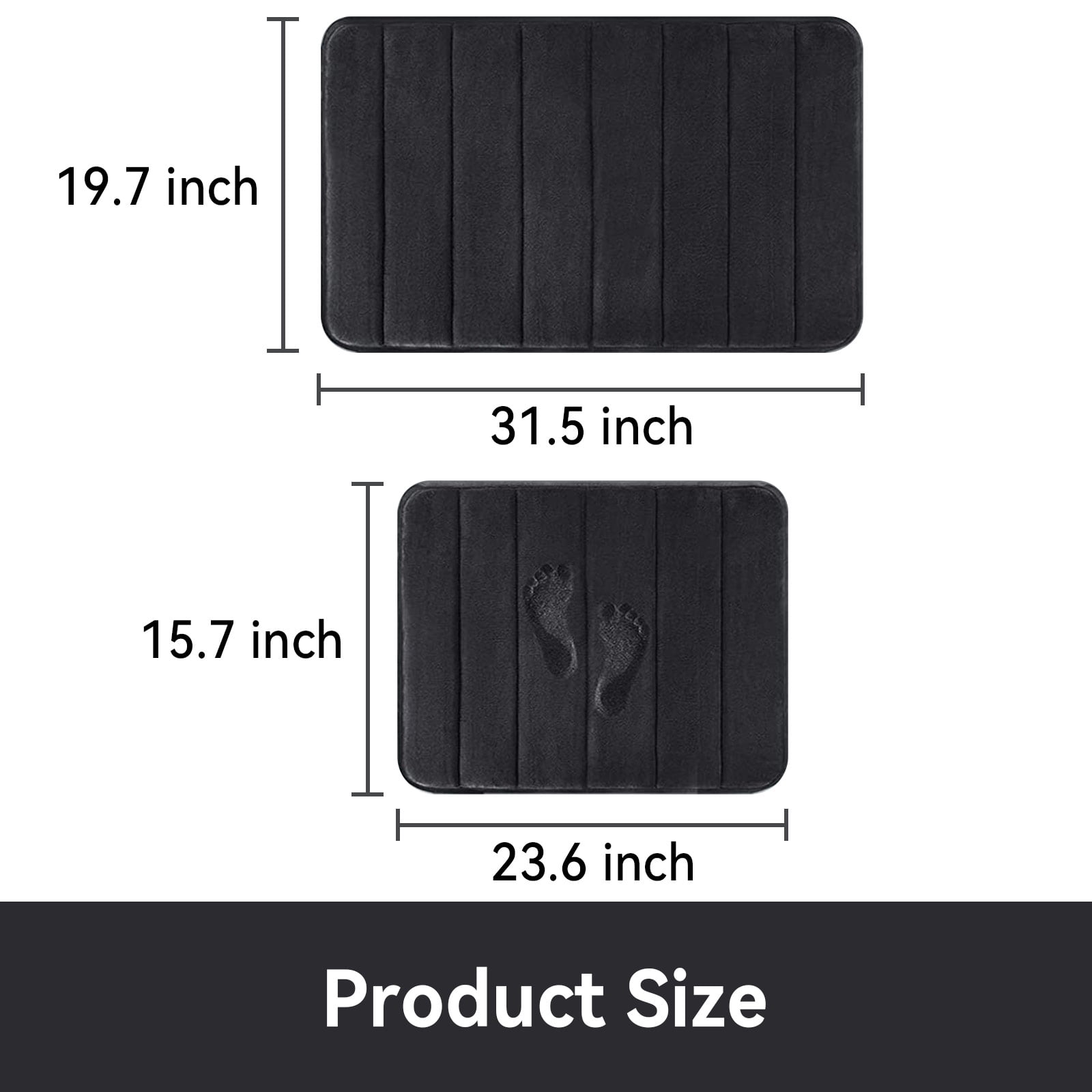Hengbo Memory Foam Bathroom Mat Set Bathroom Rug Set 2 Piece Non Slip Extra Absorbent Thick Soft Dry Bathroom Mat Sets for Bathroom Washable Carpets Set 15.7x23.6+19.7x31.5 inches Black