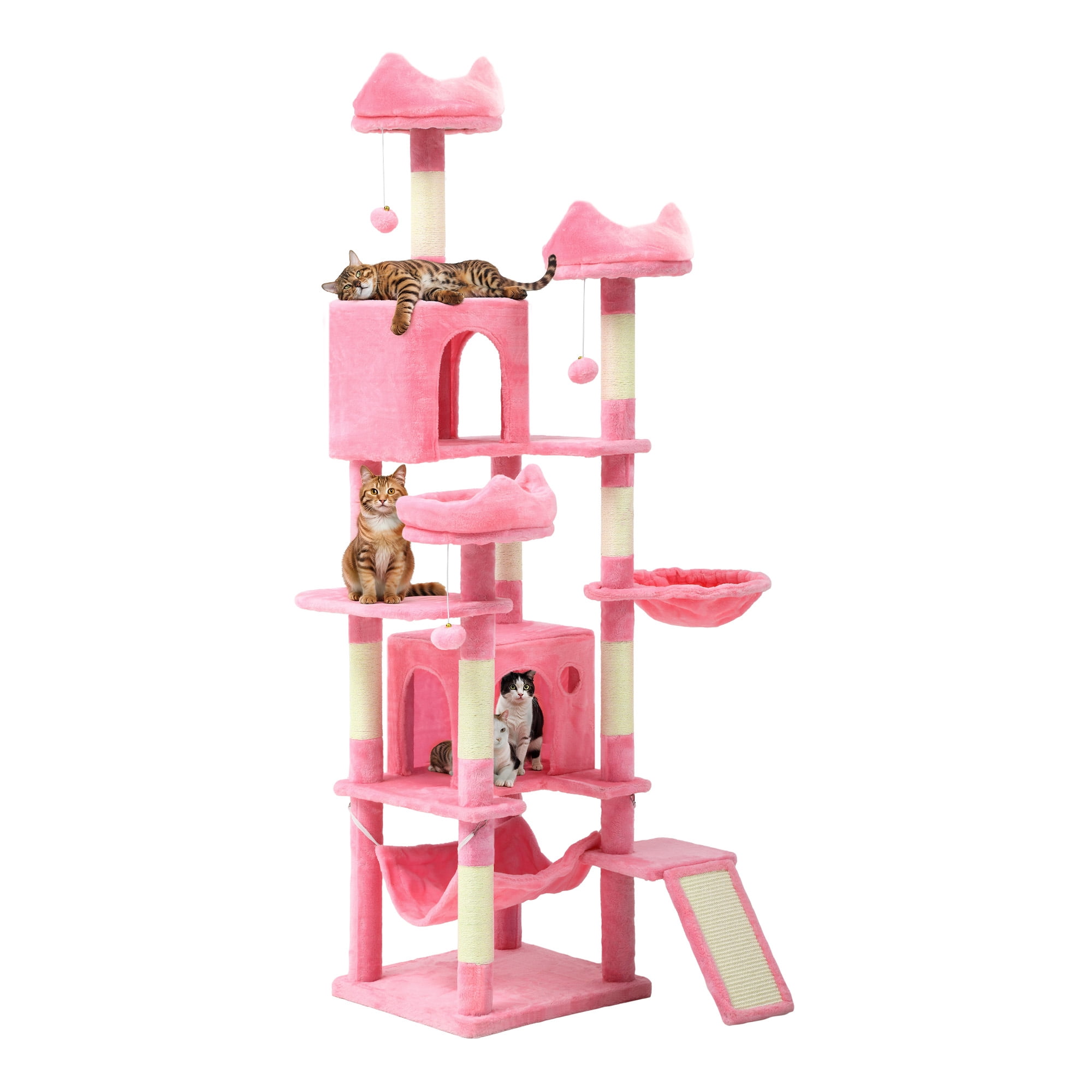 Uforic 75" Tall Cat Tree, Multi-Level Cat Tower with Condos, Hammocks, Scratching Posts, Pink