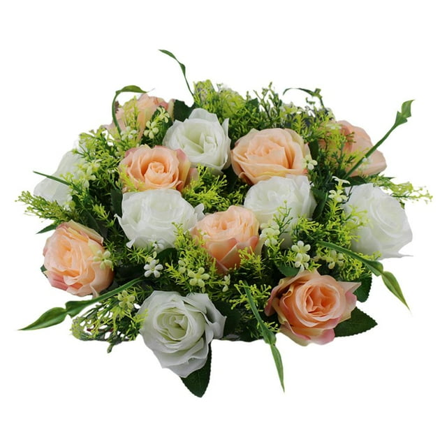 Ramo de 14 rosas artificiales para decoración, arreglo floral DIY de 35 cm. champán