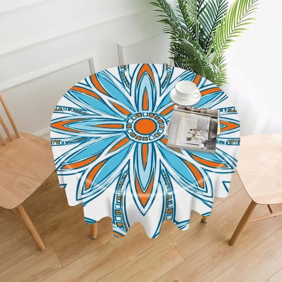 RKSupls 60 Inch Round Tablecloth, Retro Mandala Flower Premium Polyester Straight Edge Wrinkle Resistant Washable Table Cover for Party Home Dining Decor