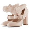 thumbnail image 4 of YDN Women Chic Closed Toe Bow Tie Mary Jane Pumps Buckle Strap Block High Heels Lovely Dress Ballroom Shoes Size 5.5 Nude, 4 of 4