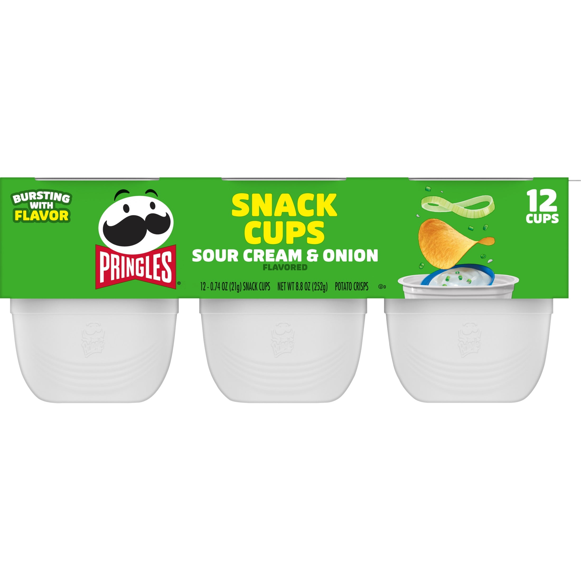 (4 pack) Pringles Snack Cups Sour Cream and Onion Potato Crisps Chips, Lunch Snacks, 12 Count