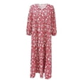 thumbnail image 3 of Women Fashion Dress Boho Print V Neck Strap Loose Half Sleeve Long Casual Holiday Dress Red L, 3 of 5