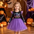 thumbnail image 2 of Halloween Dresses for Toddler Girls Colorful Skeleton Print Mesh Ruffles Long Sleeve Halloween Costumes For Toddler Girls Size 3-4T, 2 of 9