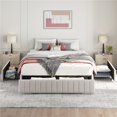 thumbnail image 1 of Yaheetech Full Upholstered Platform Bed Frame with 3 Storage Drawers, No Headboard, Beige, 1 of 7