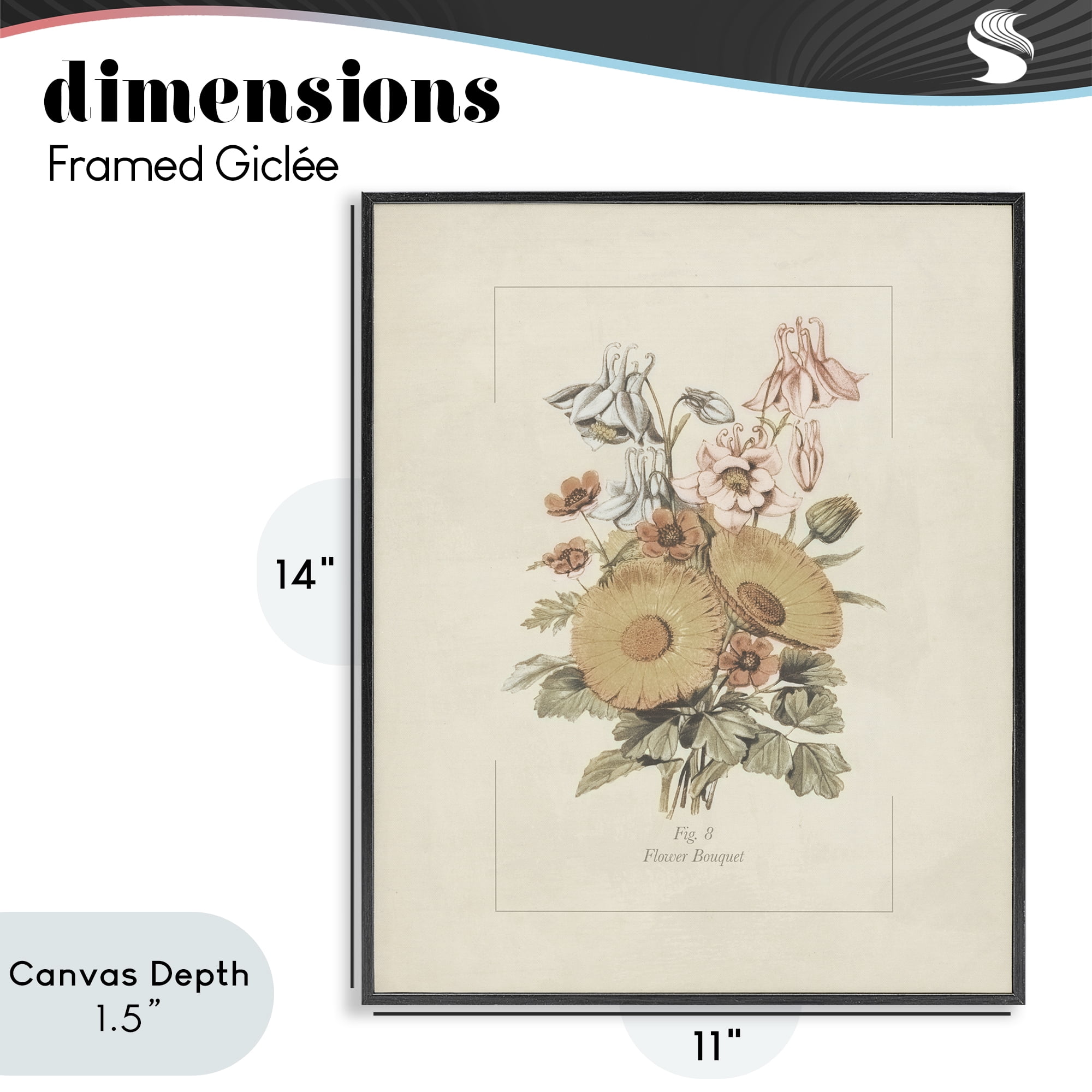 Stupell Industries Flower Bouquet Vintage Garden Black Framed Giclee Art, design by Dan Meneely