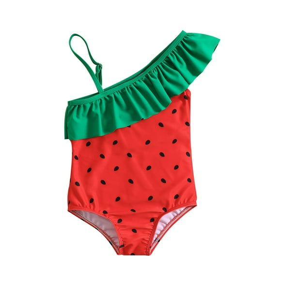PMVFHDE One Piece Swimsuit Girls Tankini Swimsuits Summer Toddler Girls Ruffles 1 Piece Swimwear Cartoon Watermelon Prints Beach Swimsuit Bikini Red,18-24 Months