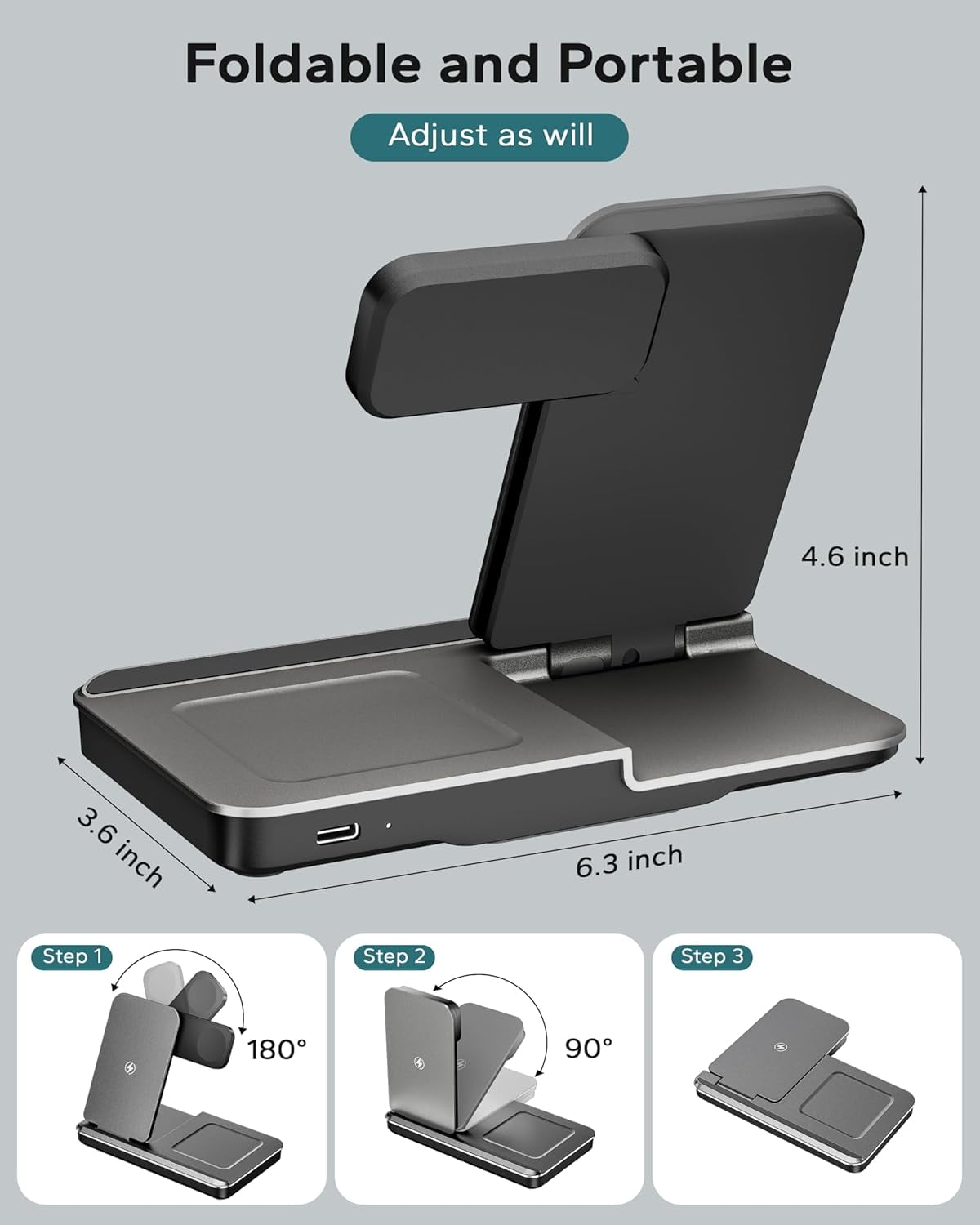 3 in 1 Charging Station for Apple Multiple Devices, Foldable Wireless Charger Stand for iPhone 17 16 15 14, Fast Travel Phone Charging Dock for Apple Watch Ultra 11 10 9 8, AirPods 4 3 Pro