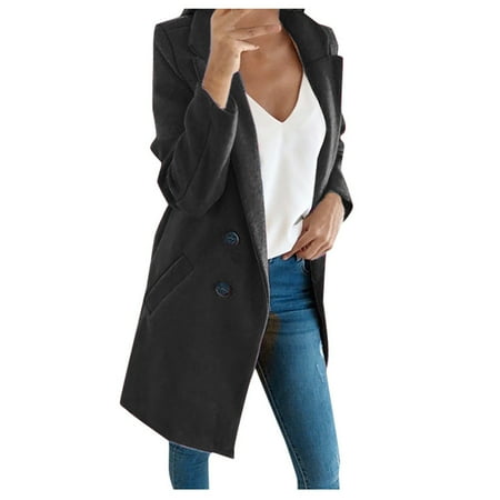 BVnarty Jacket for Women Comfy Lounge Casual Solid Color Office Buttons Jacket Coat Outerwear Suit Neck Long Sleeve Shacket Jacket Fall Fashion Black XXL