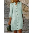 thumbnail image 2 of Women's Button Down Striped Dress Casual 3/4 Sleeve V Neck Loose Midi Shift Dresses, 2 of 10