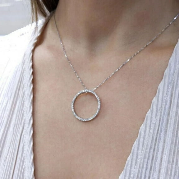 1.20Ct Round Cut Lab-Created Diamond Open Circle Pendant 14k White Gold Plated
