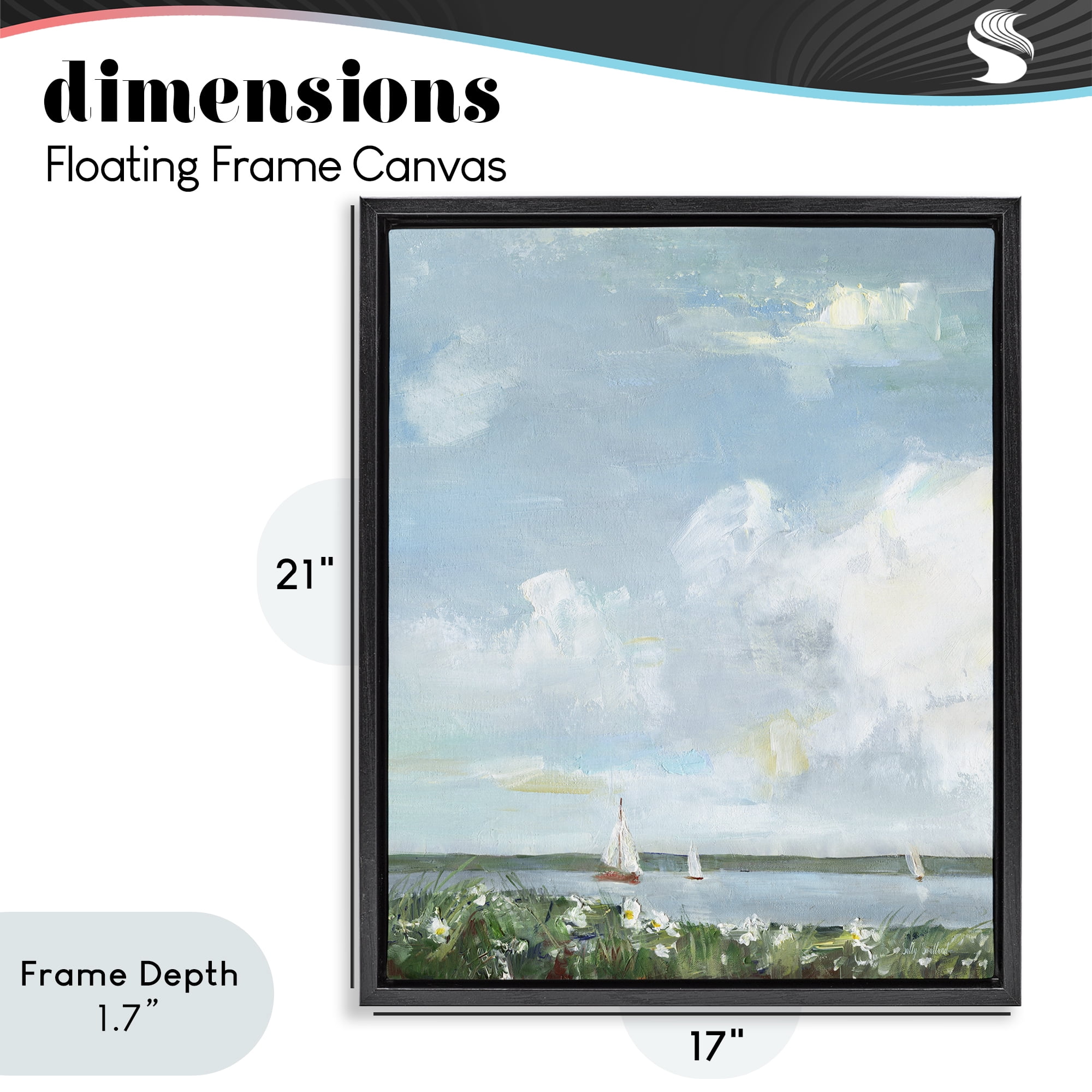 Stupell Industries Seaside Sailing Under Clouds Black Framed Floater Canvas Wall Art, design by Sally Swatland