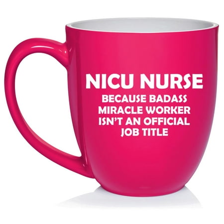 

NICU Nurse Miracle Worker Job Title Funny Ceramic Coffee Mug Tea Cup Gift for Her Him Friend Coworker Wife Husband (16oz Hot Pink)