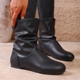 thumbnail image 6 of IEMIEMIEM Women's Leather Slouchy Ankle Flat Boots Low Heel Booties with Comfortable Soft Casual Fall Winter Fashion Slip On Short Boots 9 Wide Black, 6 of 7