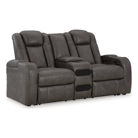 Bowery Hill Contemporary Dark Gray Power Reclining Loveseat with Console