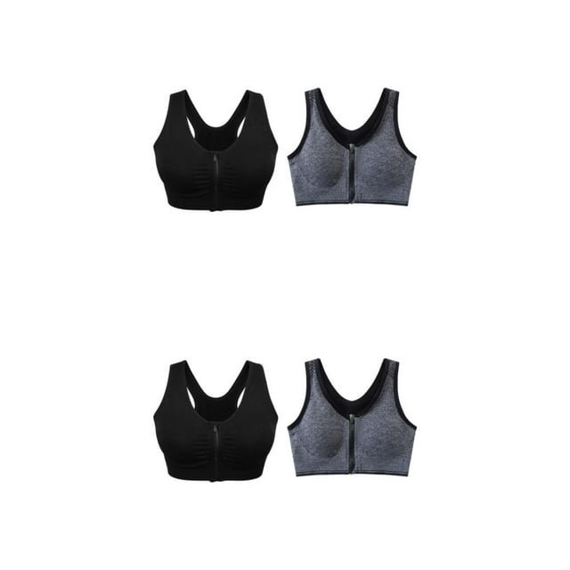 Youkk 2x Fit With Multiple Sizes Available Zip Front Sports Bra Seamless Construction black + gray M 2Set