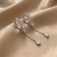 thumbnail image 4 of Charmsy Huggie Hoop Earrings for Women | Rhodium Plated Cubic Zirconia Tassel Chain Earrings, 4 of 6