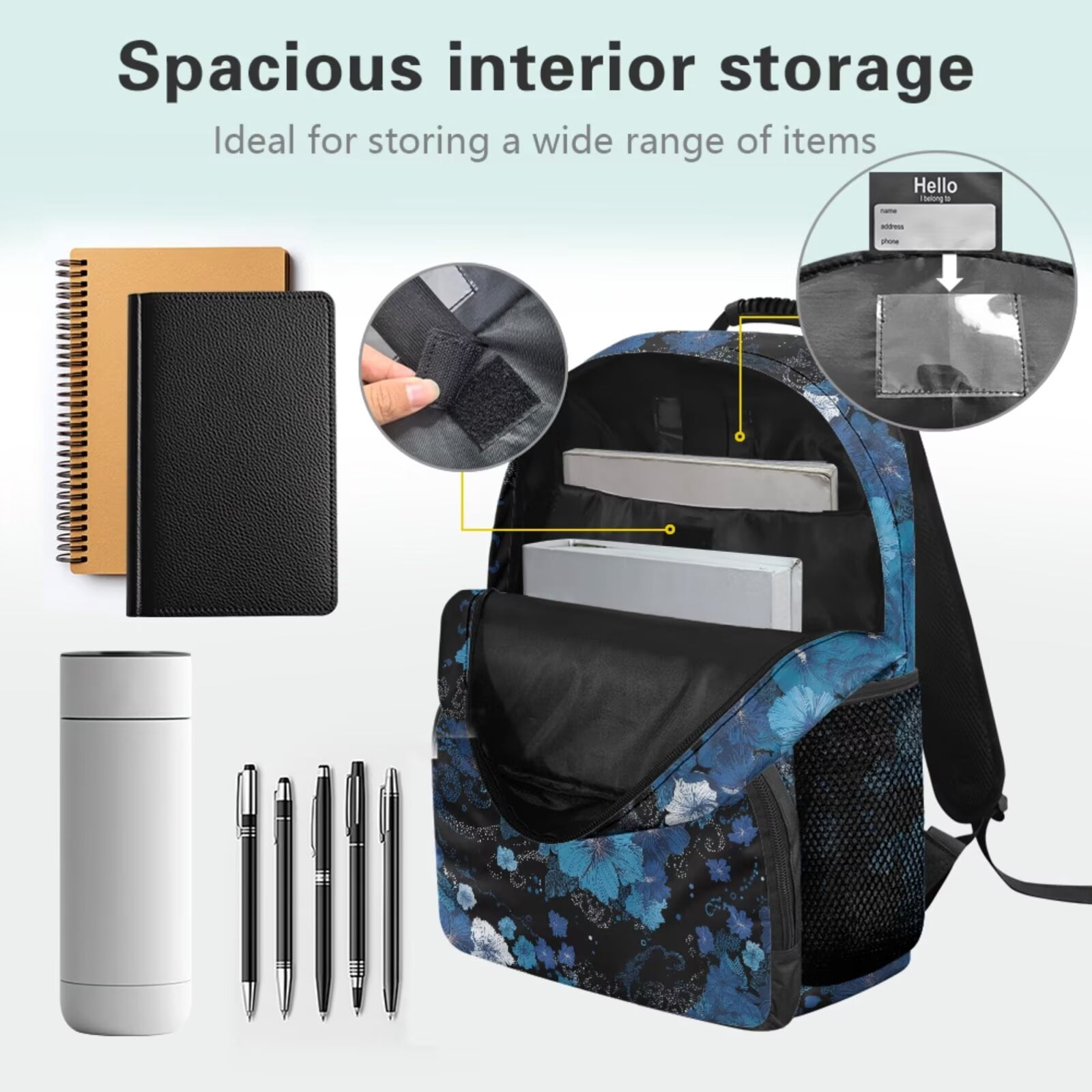Pzuqiu Blue Floral Dolphin 4 Piece School Backpack Set Backpacks for Teens Girls with Lunch Box Pencil Case 2pcs Bookmark,17 Inch Large Travel Rucksack Schoolbag for Middle School