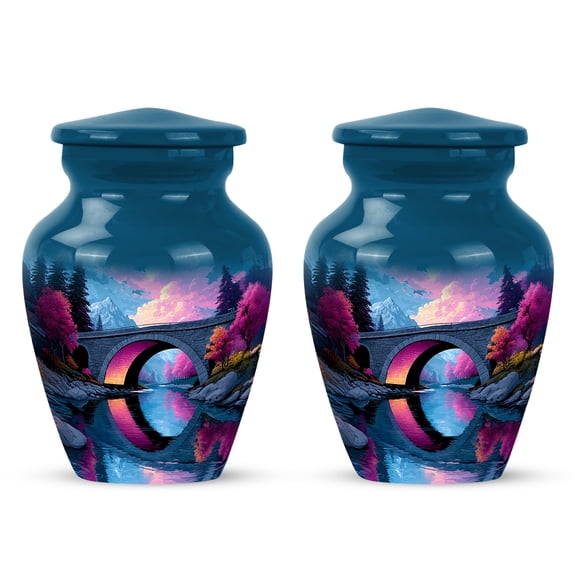 Yatskia Mountain with Bridge Mini Memorial Keepsake Urn for Ashes Adult Men and Women, Small Funeral Urns for Human Ashes Adult Female, (Classic Pack of 2, 3 Inch)