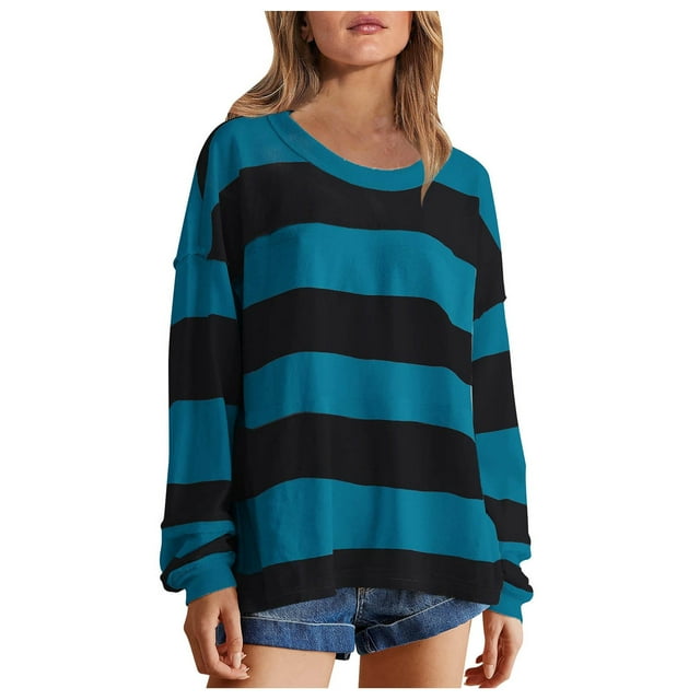 2DXuixsh Chandails à Capuchon pour Femmes Chandail en Molleton Surdimensionné à Manches Longues Col Rond Pulls d'Automne Vêtements Preppy Tendance Bleu Taille m