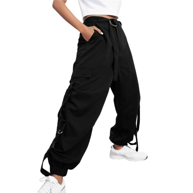 Gibobby Pantalones de mezclilla tipo cargo para mujer Mono informal con cinturón y cinturón multibolsillo para mujer, estilo Hip Hop, informal(Negro,G)