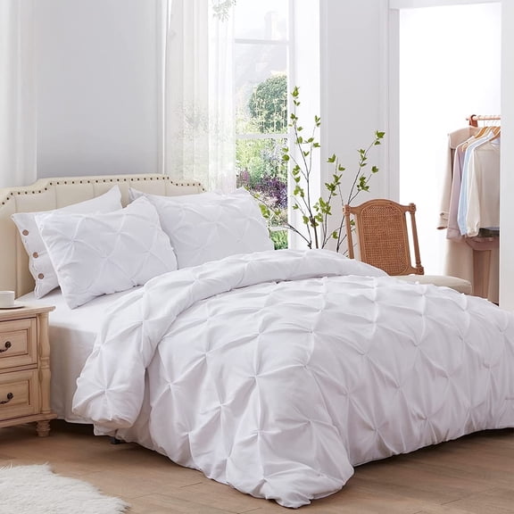 Kotton Culture 600 TC Pinch Pleated Duvet Cover 100% Egyptian Cotton with zipper (California King, White) - 3 Piece