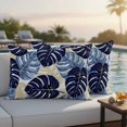 thumbnail image 4 of Blue Palm Leaves Outdoor Waterproof Pillow Covers, Farmhouse Summer Beige Tropical Plants Decorative Rectangle Throw Pillowcase Sofa Cushion Sham for Patio/Couch/Chair, 20"x12" 2 Pack, 4 of 8
