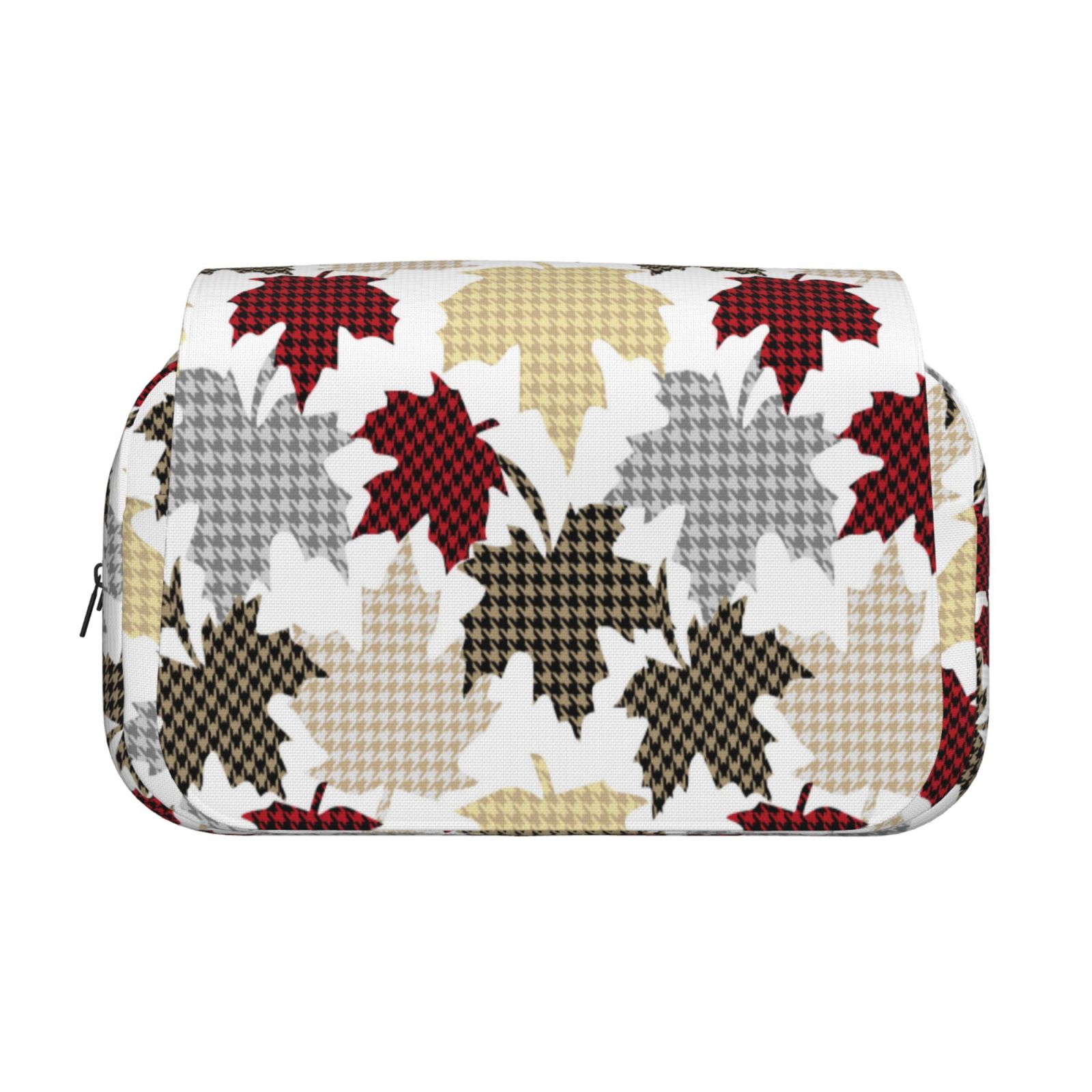 Rateoe maple leaves Pattern Double Clamshell Pen Case, Storage Organizer with Two Zipper Compartments– Holds Up to 50 Pencils & Pens
