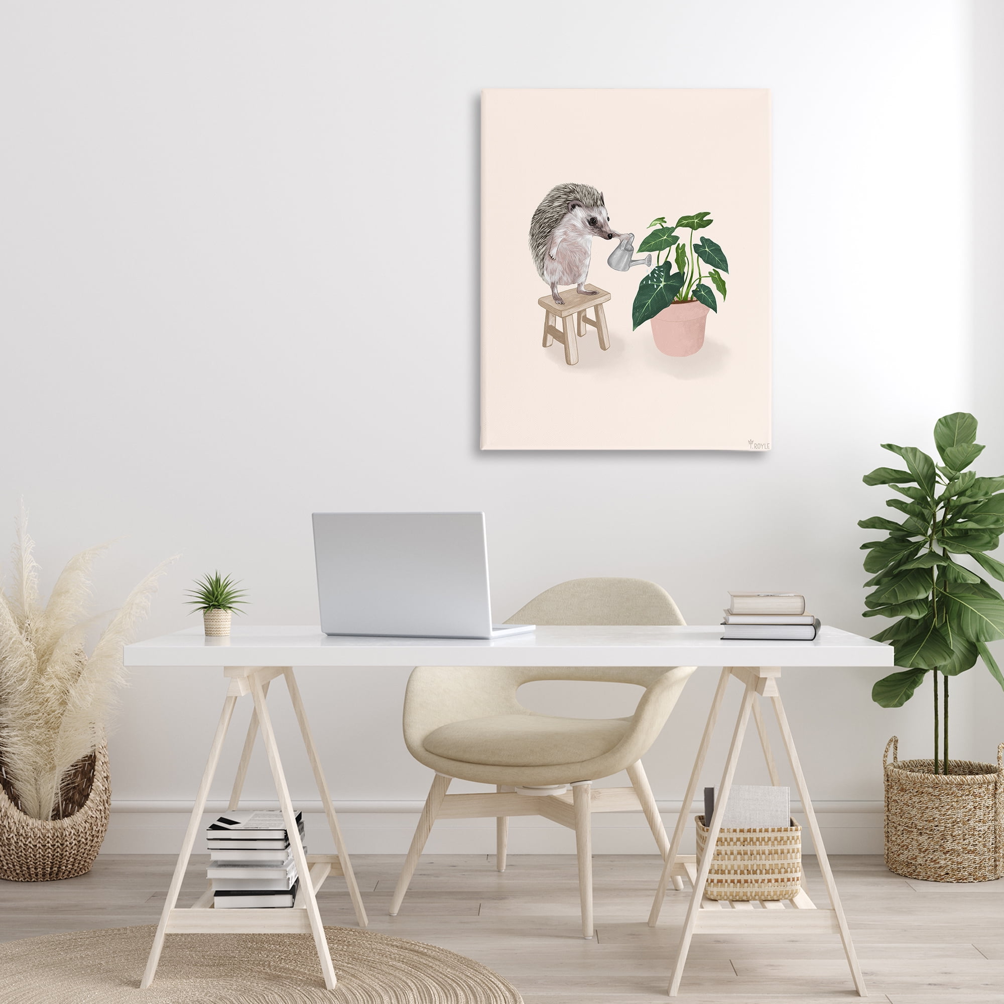 Stupell Industries Hedgehog Watering Plant Animals & Insects Painting Gallery Wrapped Canvas Art Print Wall Art, 30 x 40