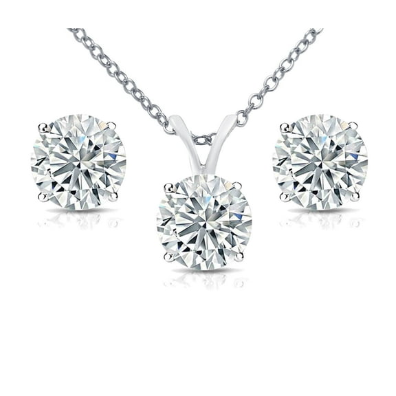 Diana M 14Kt White Gold Diamond Pendant and Earring Set Containing 1.00 Cts Tw