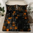 thumbnail image 2 of Castle Fairy Futuristic Cubes 4 Pieces Queen Sheet Sets for Boys Girls,Geometric Plaid Grid Ultra Soft Flat Sheet,Black Orange Queen Fitted Sheet,Breathable Home Decor, 2 of 7