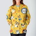 thumbnail image 4 of Dwralegc Scrub Jackets for Woman Plus Size Nurse Jacket Cute Cartoon Print Long Sleeve Scrub Top Snap Front Working Nursing Uniforms Yellow 2XL, 4 of 5