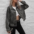 thumbnail image 4 of Vedolay Fall Tops for Women Womens Basic Solid Color Button Down Denim Jacket With Pockets,Black M, 4 of 4