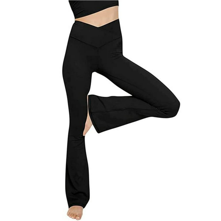 Listenwind Women Cross Waist Flare Pants High Waisted Bootcut Wide Leg Leggings  Yoga Bootleg Tummy Control Workout Pants 