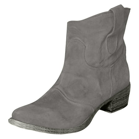 

Fukaraa Women s Low Hidden Mid-Calf Boots Suede Fur Lining Side Zipper Boots