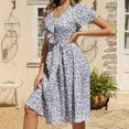 thumbnail image 4 of Vestido de manga corta de playa boho floral de gasa con cuello en V casual para mujer Fridja yut2988, 4 of 8