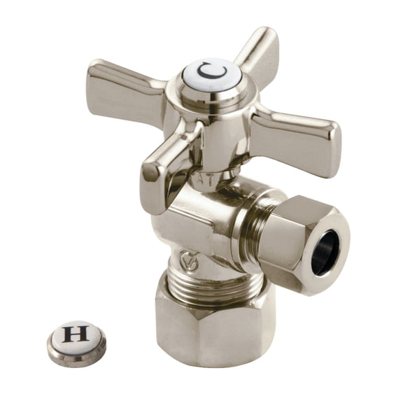 Kingston Brass CC53308ZX 5/8-Inch O.D. Comp x 3/8-Inch O.D. Comp Quarter-Turn Angle Shut-Off Valve in Brushed Nickel