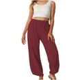 thumbnail image 3 of WERYOUNG Girls Boys Casual Pants Summer Solid Color Stretch Elastic Empire Waist Straight Wide Leg Pants With Pockets Lovely Sweat Pants,,12-13 Years, 3 of 7