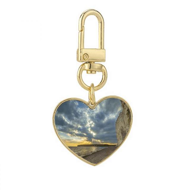 Llavero de metal en forma de corazón Agua de Mar Cielo Nube dorado 3.2x3cm