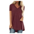 thumbnail image 2 of Abcnature Summer Tops for Women Short Sleeve Side Split Casual Loose Tunic Top Plus Size V-Neck T-shirt Red 4XL, 2 of 4