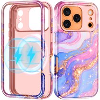 CASEFIV for iPhone 17 Pro Case,Compatible with Mag-Safe,Slim Shockproof Rugged Marble 6.3 inch Phone Case for Women Girls,Purple Pink